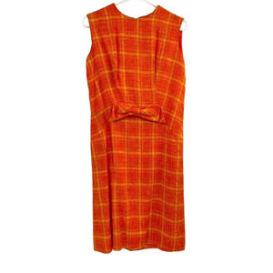 Vintage Stacy Ames Tweed Windowpane Sheath Dress Burnt Orange size 14